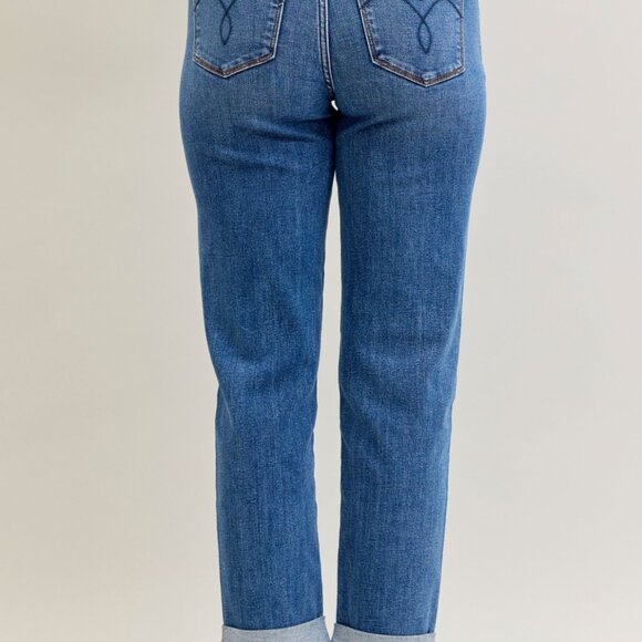 Judy Blue Full Size Mid Rise Classic Cuffed Jeans - Picture 6 of 7